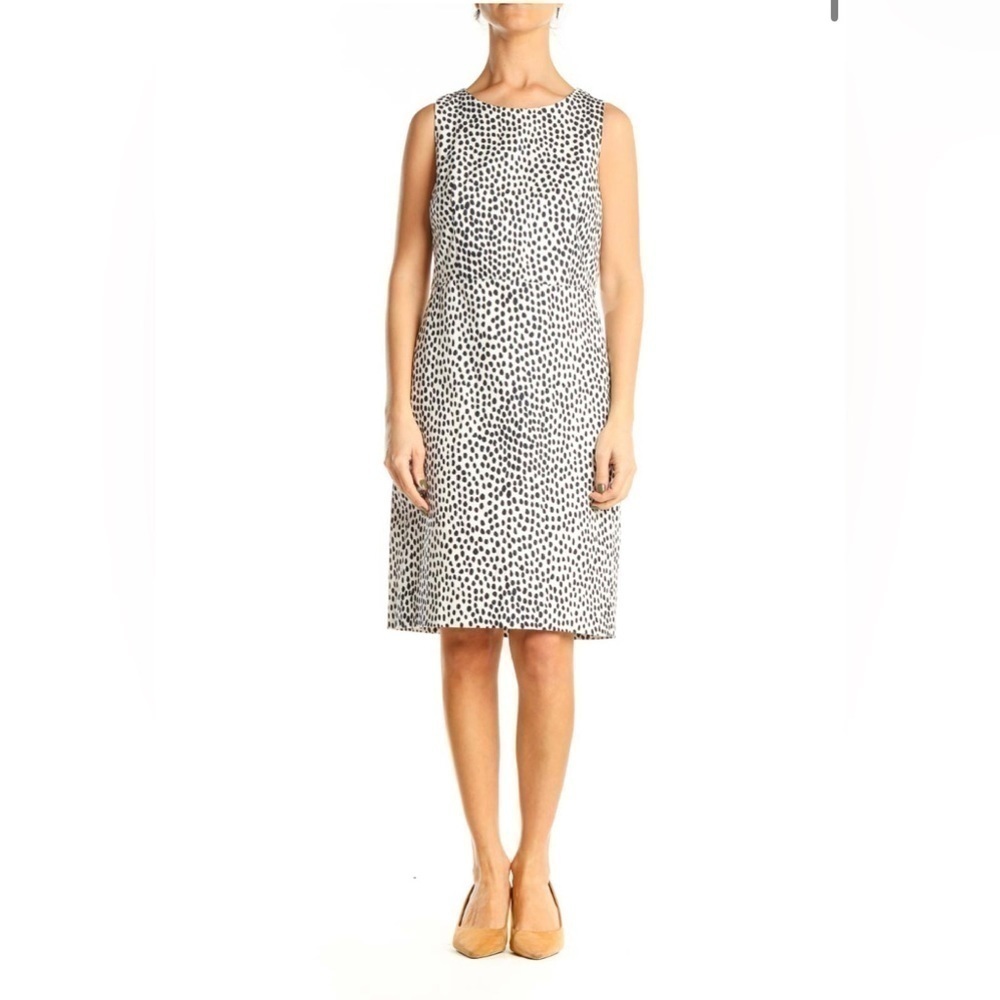 J.Crew Polka Dot Dark Navy Blue White Cotton Classic Knee length dress Size 0
